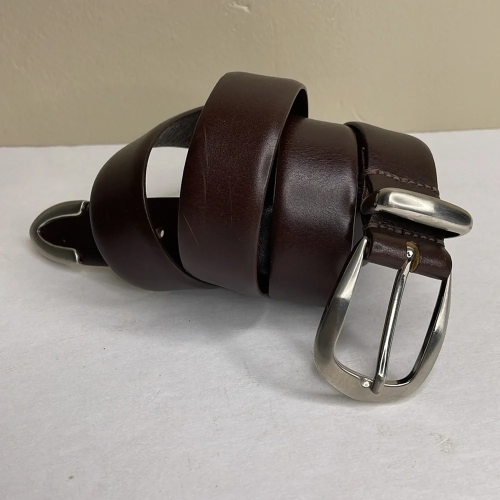 LEATHER BELT Men’s Brown Silver Hardware Handcrafted Corporate Wear Essential Lg